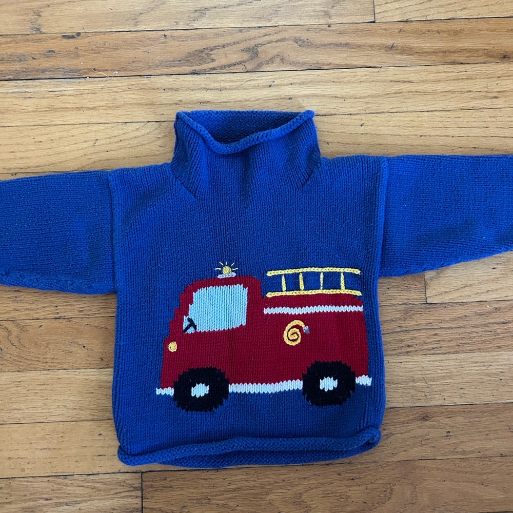 Claver Blue Sweater with Firetruck